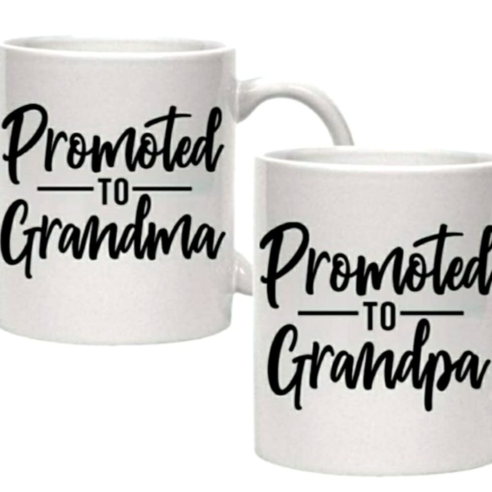 Coffee Mug, 2 mug set, Promoted to Grandma and Promoted to Grandpa, 15 oz